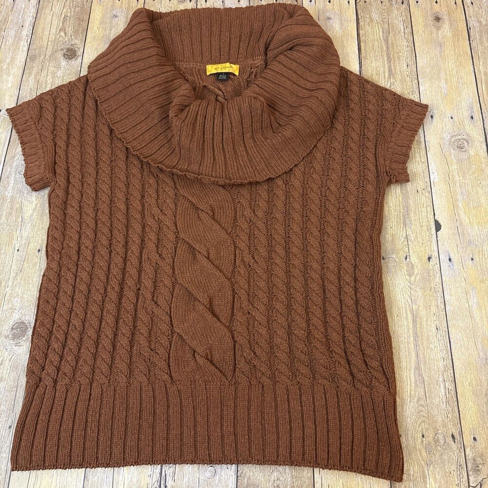 St John Sweater Cowl Neck Womens Small Short Sleeve Cable Knit